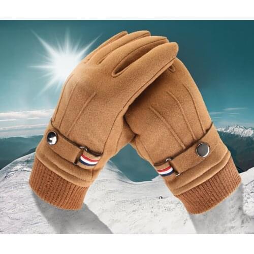 VIP -Mens Winter Gloves Suede Warm Split Finger Gloves Outdoor Sport Driving Buckle Design Male Touch Screen Mittens