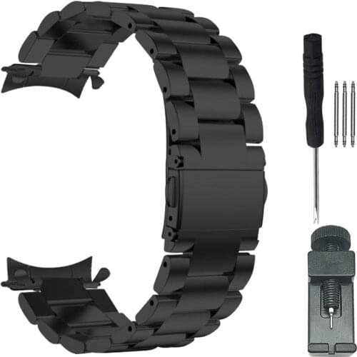 For Samsung Galaxy Watch 46mm SM-R800 Curved End Strap Sports Premium Stainless Steel Watchband Metal Wrist Strap Silver Black