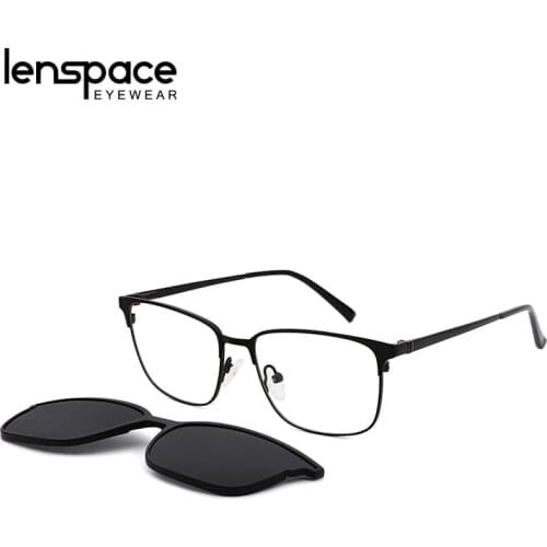 Lenspace Polarized Square Sunglasses Women Magnetic Clip On Glasses Optical Stainless Accessories for Men Eyeglasses Frames