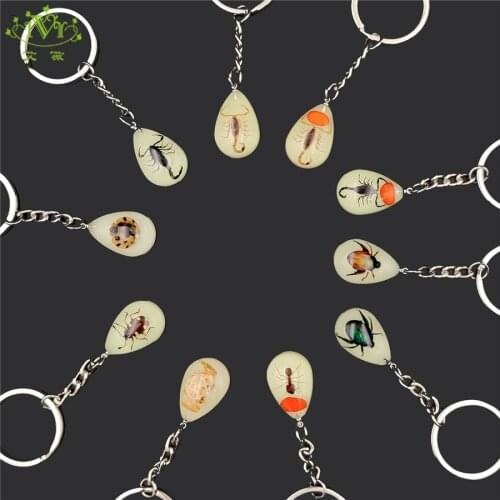 150pcs Luminous Natural Insect Pendant Keychain Beetle Scorpion Specimens Key Rings Glow in Dark Key Chains Trinket Jewelry Gift