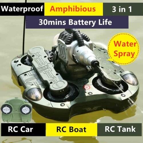 3-in-1 Amphibious RC Tank Launching Water Bombs Double Propellers Waterproof Electric Childrens Remote Control Stunt Tank Toy