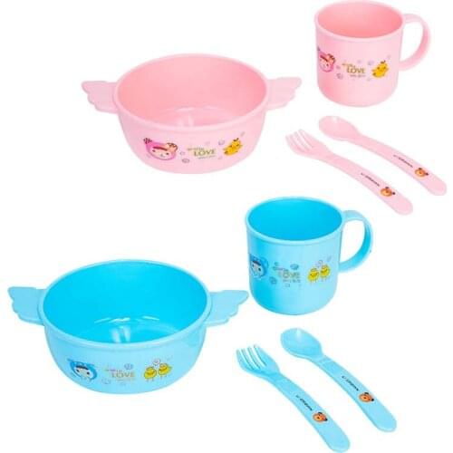 4Pc Solid Feeding Baby Dishes BPA Free Baby Tableware Plate Bowl Cup Unbreakable Safe Plastic Kids Infant Dinnerware for Toddler