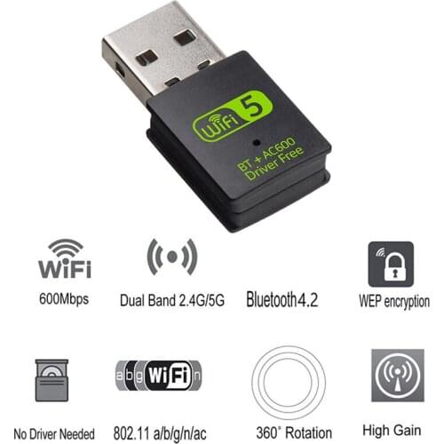 600Mbps USB WiFi Bluetooth Adapter Dual Band 2.4/5.8Ghz Wireless External Receiver Mini WiFi Dongle RTL8821CU for PC/Laptop