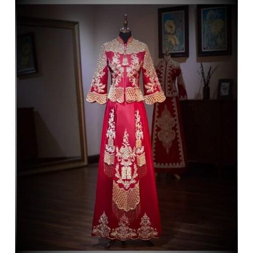 Bride Vintage Embroidery Formal Dress Royal Wedding Cheongsam Chinese Style Traditional Qipao Tang Suit