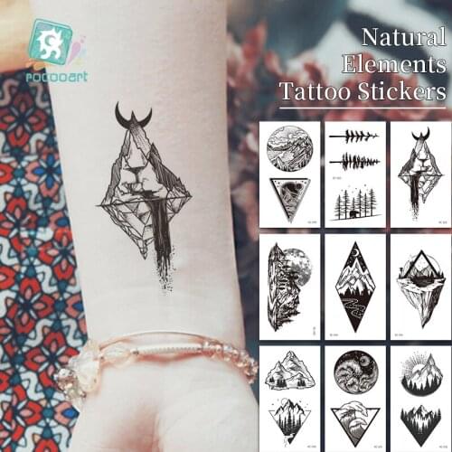 Waterproof Temporary Tattoo Sticker Sun Moon Mountains Hills Trees Tatto Flash Tatoo Sunrise Fake Tattoos For Kids Men Women