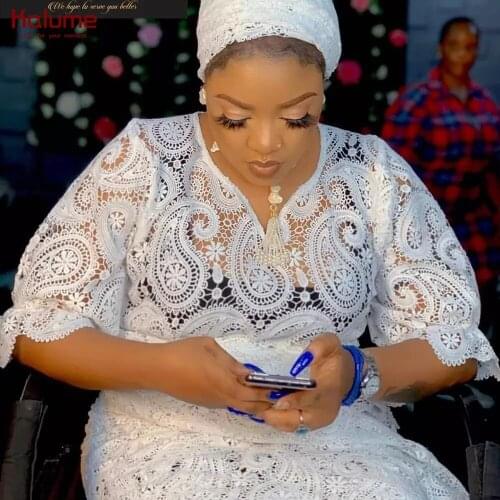 Kalume High Quality African Guipure Cord Lace Fabric Embroidery Nigerian Water Soluble Cord Lace Fabric Stones For Dress 2146