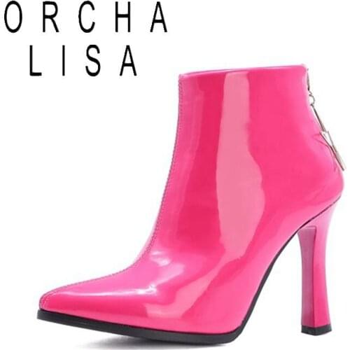 Lady Shoes Big Size33-50 Womens Ankle Boots Thin High Heels solid Candy Color back zipper Autumn Winter Boots