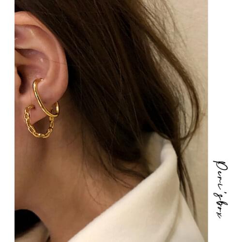 PerisBox Two Layered Circle Chain Hoop Earrings Gold Silver Color Geometric Earrings for Women Stylish Cartilage Earrings Hoops