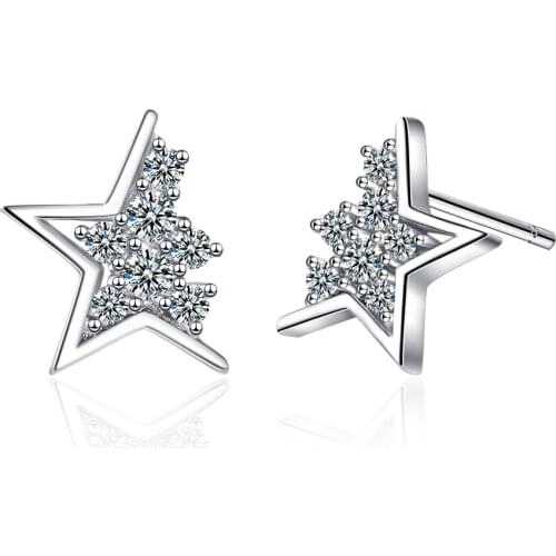 Bling Dainty Star Five-pointed Cubic Zirconia 925 Sterling Silver Stud Earrings For Women Luxury Trendy Jewelry Gift
