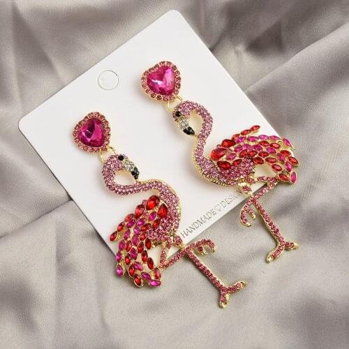 CINKILE New Fashion Creative Large Crystal Flamingo Drop Earrings for Women Party Shiny Rhinestone Animal Earrings Brincos Gifts