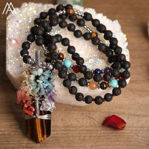 Fashion Women Natural Stone Tree Of Life Pendant Necklace 7 Chakra Beads Healing Enegry Necklace Handmade Jewelry Gift Dropship
