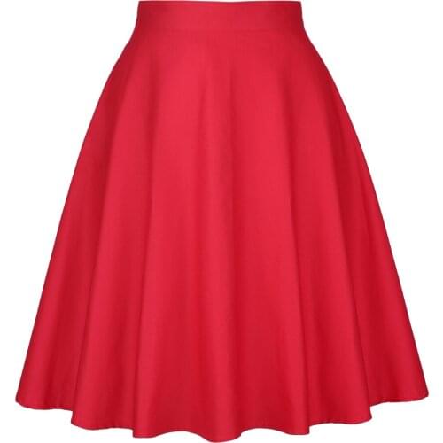 2020 Womens Casual Knee-length Skirts Retro Cotton Vintage Flare Female High Waist Skirts Femininas Women Red Skirt VD0020