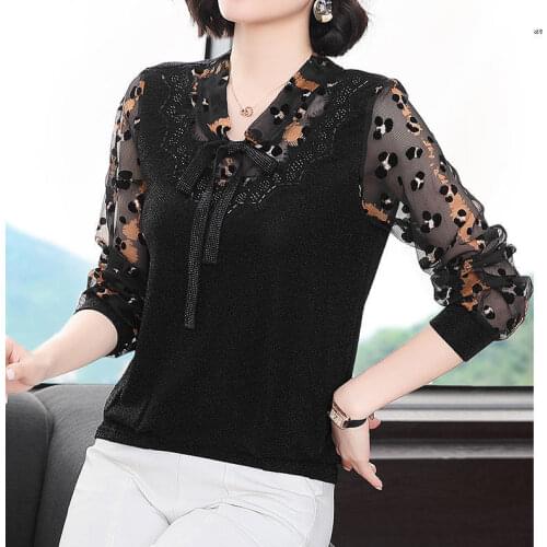 2021 spring and autumn fashion long-sleeved chiffon shirt ladies bottoming shirt lapel cover belly top casual