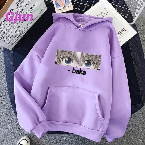 2021 Japanese Anime Cool Hoodies Women Funny Cartoon KIRUA BAKA Graphic Hoodie Cartoon Harajuku Unisex Sweatshirts Female Tops