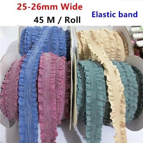 45m/Roll Long,2.5cm Denim Pleated Elastic Skirt Silk Ribbon Ribbon DIY Headdress Bow Hairpin Material Band 470
