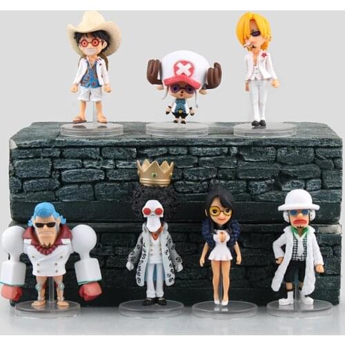 5.5CM-9.5CM 7pcs/lot PVC Japanese anime figure one piece in white suit new ver.collectible model kids toys