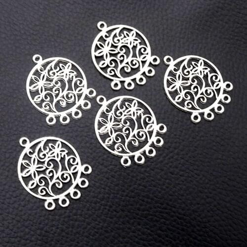 8pcs/lot Silver Plated Flower Connector Charm Metal Pendants DIY Necklaces Bracelets Jewelry Handicraft Accessories 35*26mm P193