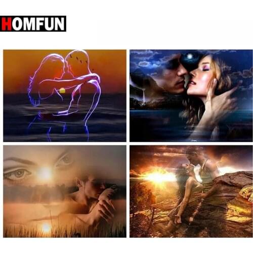 HOMFUN Diamond Painting Full Square/Round Drill 5D DIY "Lovers Portrait Landscape" Embroidery Rhinestone Cross Stitch Decor