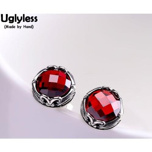 Uglyless Garnet Zircon Faceted Gemstones Stud Earrings Women Real 925 Sterling Silver 8MM MINI Studs Thai Silver Brincos E1429