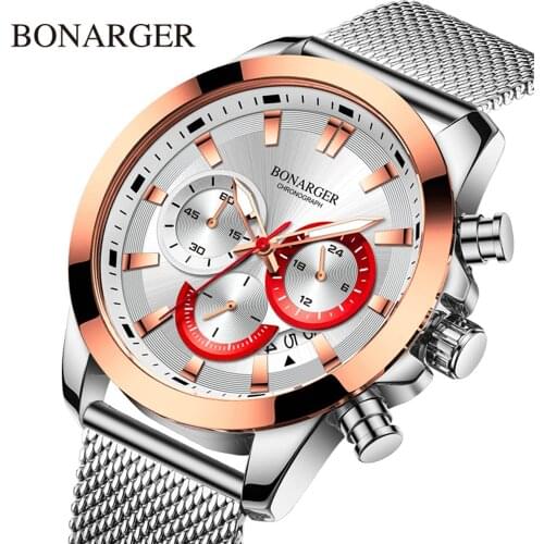 Men Watch Fashion Business Wirstwatch Waterproof Date Chronograph Watches Multifunction Stainless Steel Quartz Watch
