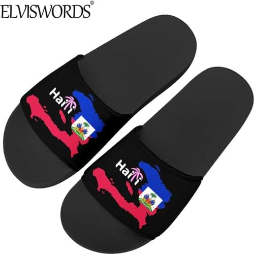 ELVISWORDS 2020 New Fashion Summer Sandals Red and Blue Haiti Flag Slippers Women Men Casual Home Slip on Footwear Comfortable