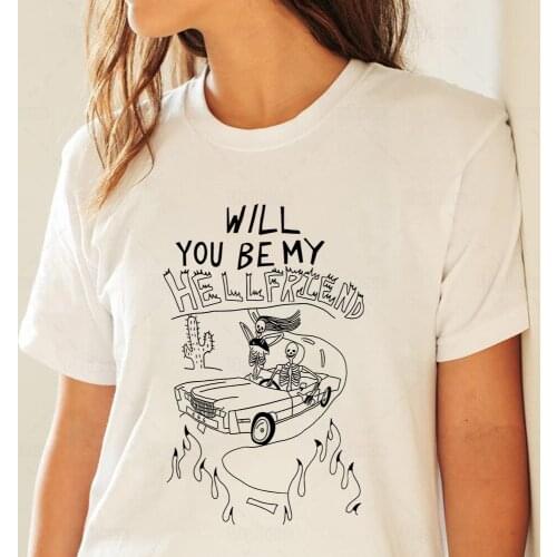 100% Cotton Will You Be My Hell Friend Print Egirl T-shirt Goth Dark E Girl Aesthetic Graphic Tees Top Shirt