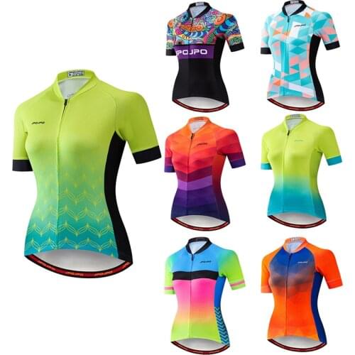 JPOJPO Summer Cycling Jersey Women 2020 Short Sleeve Ladies Bike Jersey Racing Profession Green Outdoor MTB Bicycle Shirts Tops