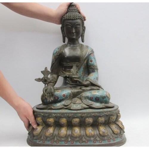 Chinese Temple Red Bronze Cloisonne Enamel Sakyamuni Shakyamuni Tathagata Statue