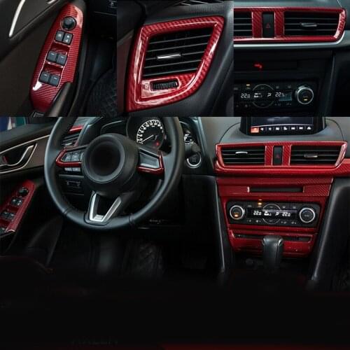 Red carbon fiber pattern for Mazda 3 Axela 2017 Interior decoration Vent Steering wheel decorate