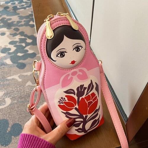 Creative Matryoshka Print Bag Women Crossbody Bags Women New 2021 Fashion PU Leather Bag Phone&Purses Bag Shoulder Bag Bolsas