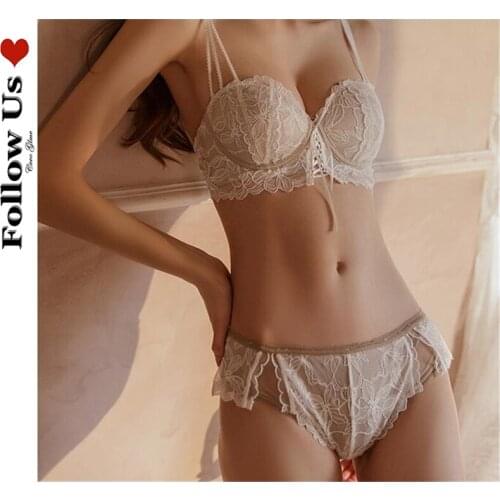 Summer 2021 Classic Bandage Lace Bra Set Push Up Brassiere Lingerie Gathered Sexy Women Transparent Panties Female Underwear Set