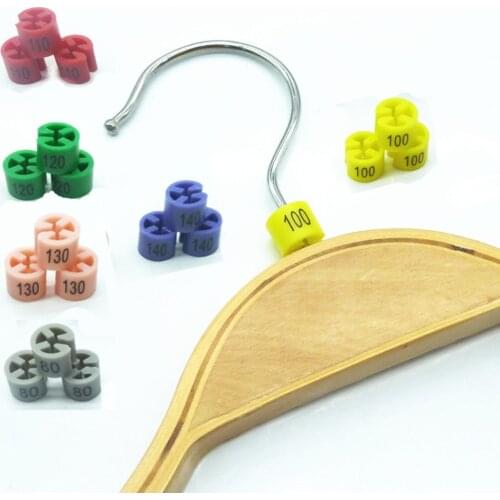 80 to 140 size 150 pcs Plastic Size Markers for hangers, sizes colors assorted pre-printed number Hanger Accessories snap-on