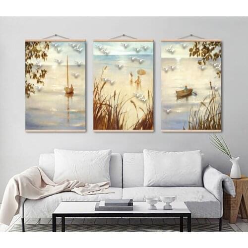 Minimalist Decorative Nursery Room Wall Painting On Canvas Art Prints Landscape Lake Bird Board Picture Framed