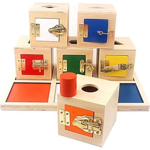 Montessori Daily Life Multifunctional Learning 6 Unlock Box Exercises Toys Practical Training Wooden Toys Metal Lock 16-24 Month