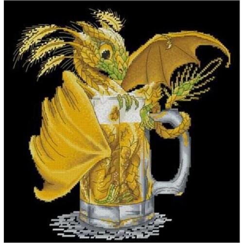 Little yellow dragon in a beer glass patterns counted 11CT 14CT DIY Cross Stitch Sets Cross-stitch Kits Embroidery Needlework