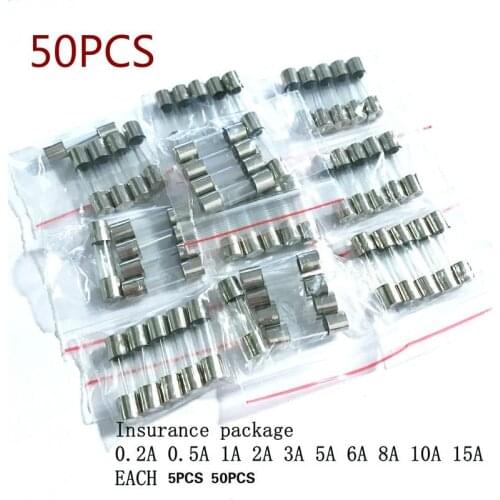 50PCS/LOT Fast Glass Fuse Kit In Package 10 Kinds 5x20mm 0.2A 0.5A 1A 2A 3A 5A 6A 8A 10A 15A /250V each 5pcs