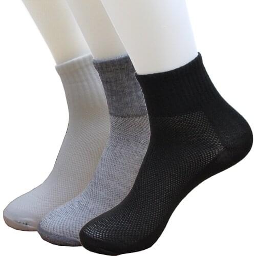 10 Pair/ Lot Fashion New Summer Autumn Style Mens Socks Quality Polyester Cotton Black Gray 3 Color Breathable Mesh Sock For Men