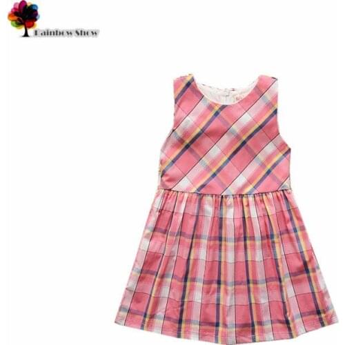 New Children Clothing Summer Girls Lovely Striped Plaid Cotton O-neck Sleeveless Vest Dress Kids Dresses
