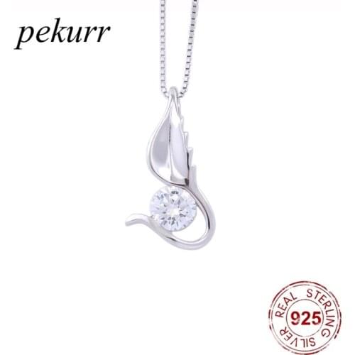 Pekurr 925 Sterling Silver Crystal Gems Bird Angle Wings Necklaces For Women Zircon Geometry Pendants Fashion Jewelry
