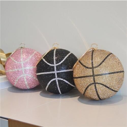 Luxury Designer Handbag Diamond Clutch Handbag Crystal Rhinestone Unique Party Bling Round Ball Bags For Woman Basketball Purse