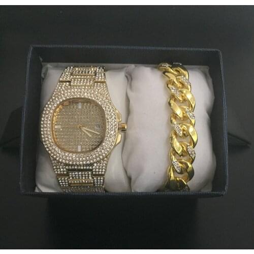 Luxury Men Gold Color Watches + Bracelets For Men Luxury Fashion Mens Watches Top Brand Set Have BOX Gift
