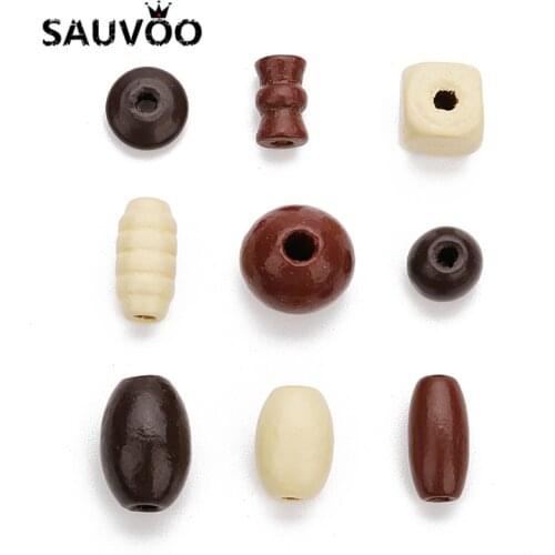 SAUVOO 1bag/lot Mixed Colors Natural Wooden Beads 7-19mm Mixed Shape Wooden Beads Decor for DIY Jewelry Making Finding F7522