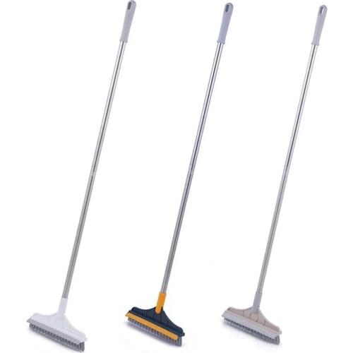 2 in 1 Floor Brush Scrub Brush with Adjustable Stainless Metal Long Handle Scrubber Detachable Stiff Bristles for Tile Cleaning