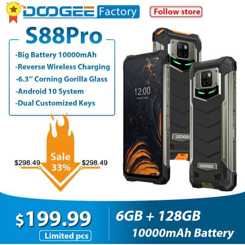 DOOGEE S88 Pro IP68/IP69K Rugged Mobile Phone 10000mAh 6.3'' FHD+ Smartphone Helio P70 Octa Core 6GB 128GB Android 10 Telephones