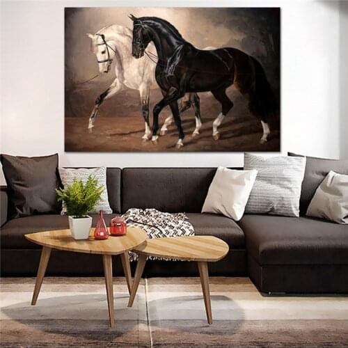 Modern Animal Black and White Horse Canvas Art Paintings Poster Cuadros Wall Art for Living Room Home Decor (No Frame)