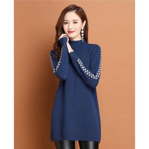 Thicken Turtleneck Sweater Medium Long Knitted Pullovers Women 2020 Autumn Winter Loose Knit Warm Sweater Female Casual Top W364