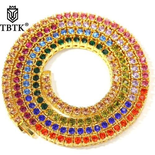 TBTK Iced Out Mutil-colored Rhinestones Tennis Chain Rainbow Hiphop Necklace Fashion Men Women Jewelry Drop Shipping