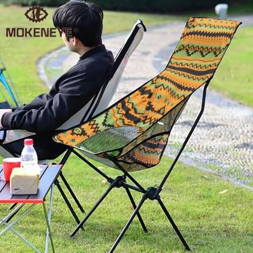 Ultralight Portable Folding Moon Chair with Carry Bag Ethnic Customs Waterproof Cloth Aluminum Bracket Camping Chairs Outdoor