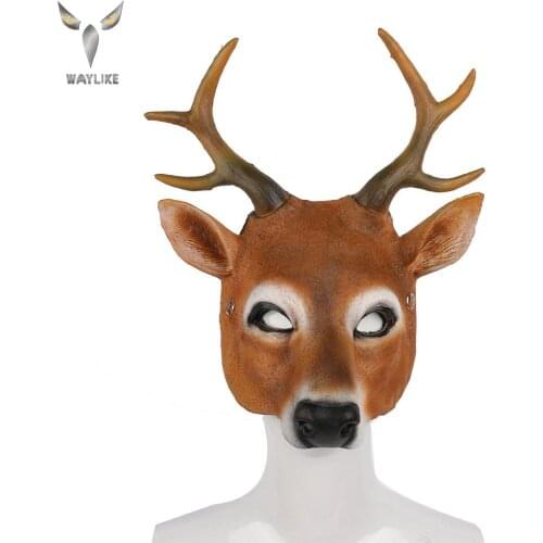 WAYLIKE Halloween Animal Deer Head Mask Pu Leather Mask Halloween Mask Carnival Party Mask Cospaly Realistic Mask