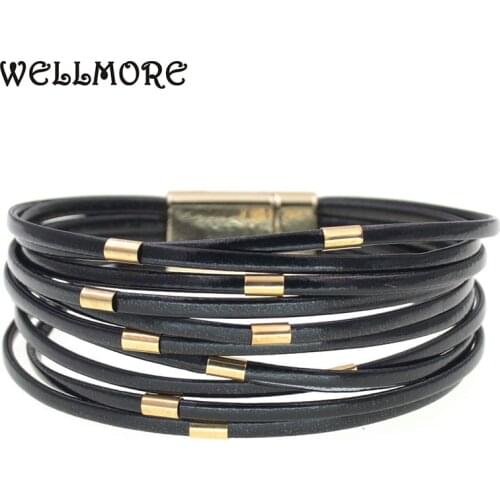 WELLMORE simple Leather bracelets for women 2020 fashion Bracelets & Bangles Elegant Multilayer Wide Wrap Bracelet Jewelry